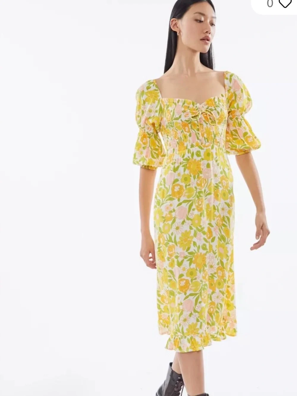 Faithfull The Brand Nora Floral Crepe Midi Dress Size 4 Small Yellow